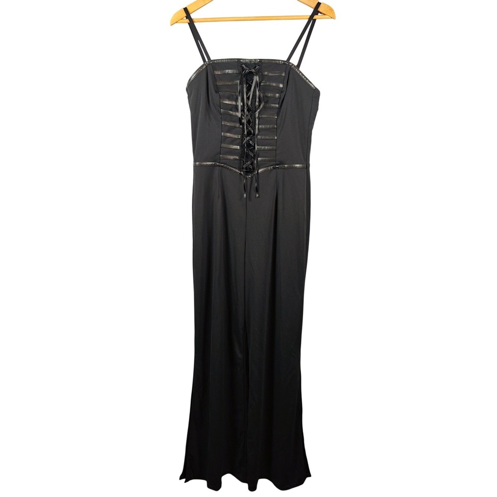 Frank Lyman Design y2k Black Lace Up Corset Bodice‎ Wide Leg Jumpsuit Size 8